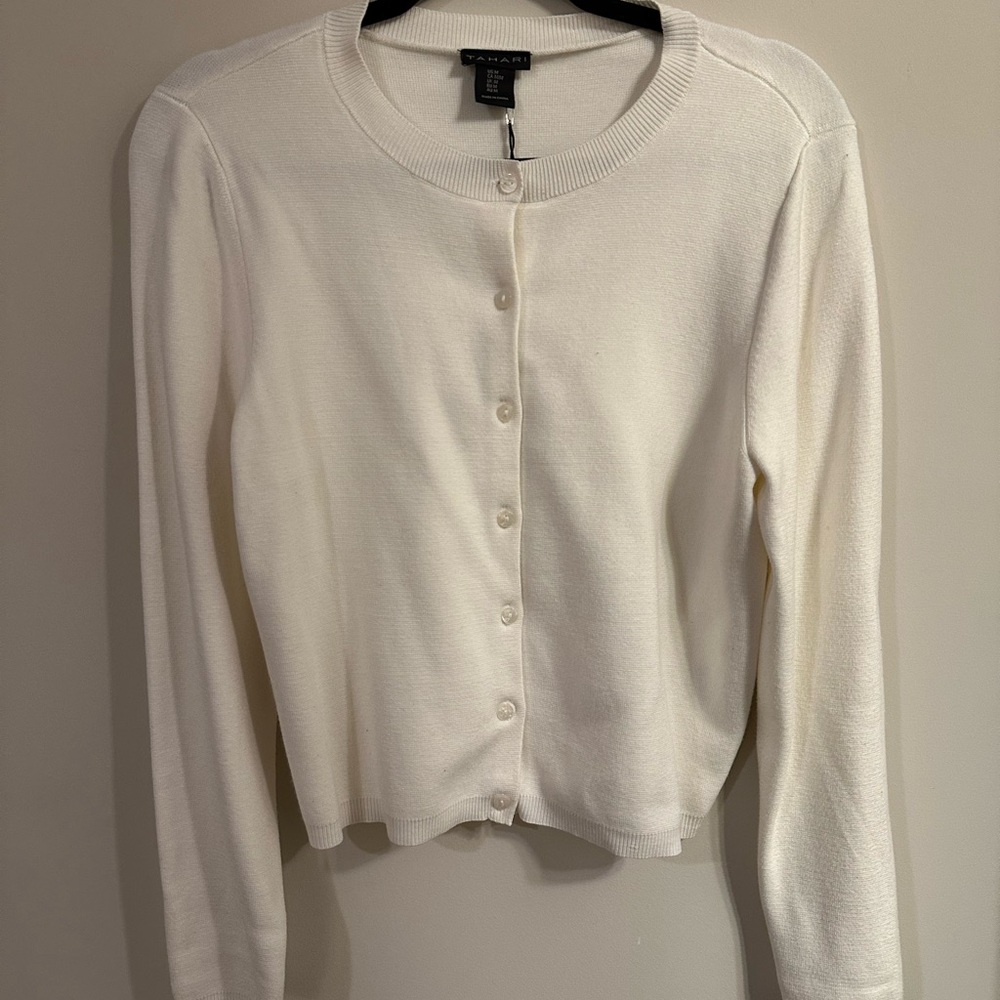 Tahari Cream Button-Up Cardigan